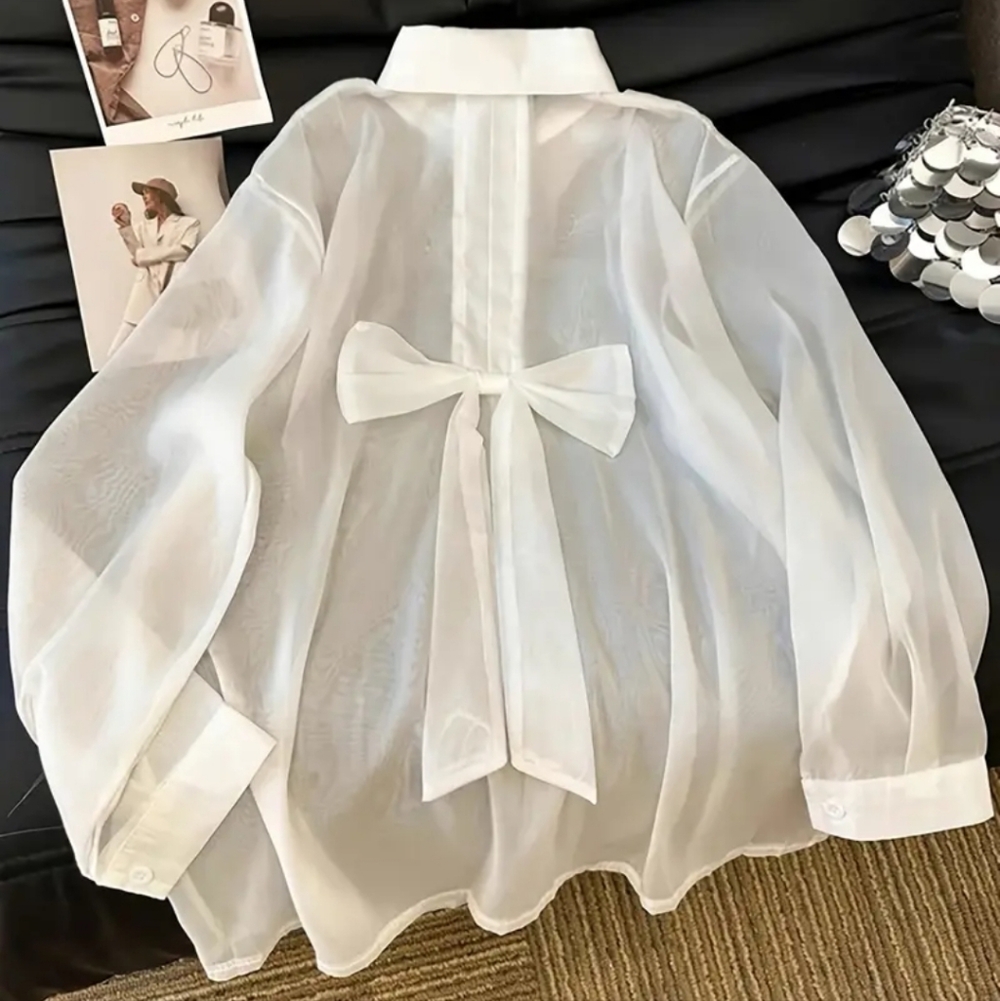 Sheer White Bow-Back Blouse - Picture 7 of 9